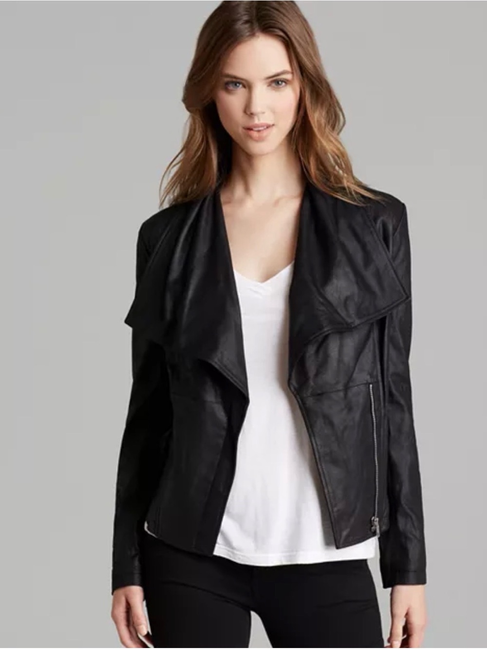 Black Draped Leather Lamb Moto Jacket - Women